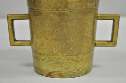 Antique Solid Bronze Brass Large German Apothecary Mortar with Pestle - 2 Pcs