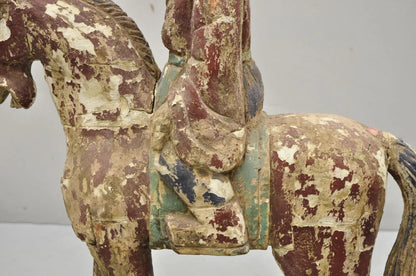 Chinese Polychrome Carved Wood Tang Horse and Rider Statue Sculpture