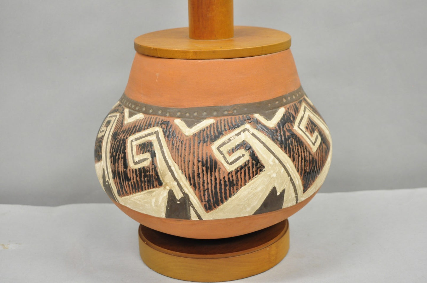 Vintage Southwestern Native American Terracotta Pottery Vase Table Lamp - a Pair