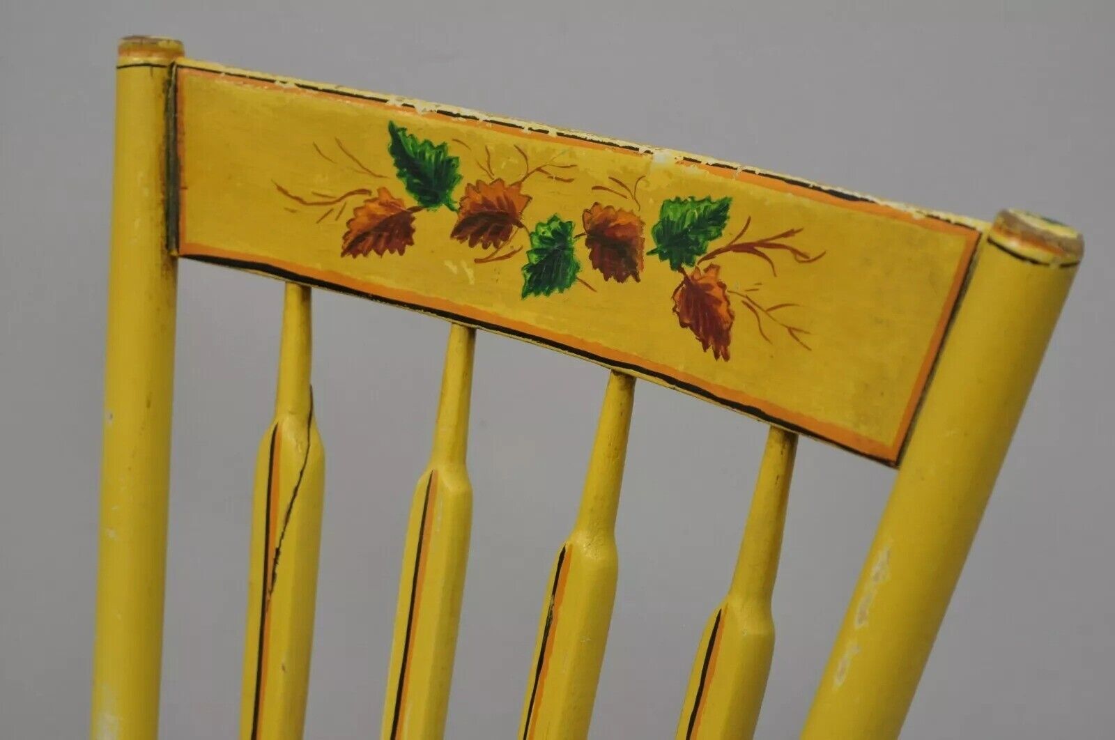 Antique Windsor Hitchcock Style Yellow Painted Plank Seat Side Chairs - a Pair