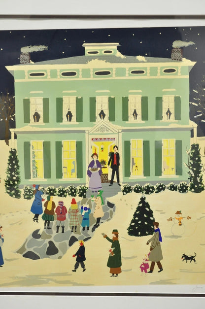 Jane Currie Clark "Christmas Carolers" Signed Art Serigraph Print Picture