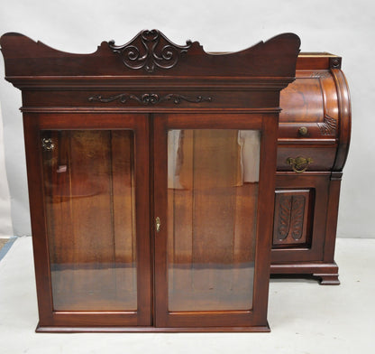 Antique Victorian Mahogany Cylinder Roll Top Bookcase Secretary Desk Cabinet