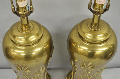 Vintage Ethan Allen Brass Jardiniere Tulip Flower Chinoiserie Table Lamps a Pair