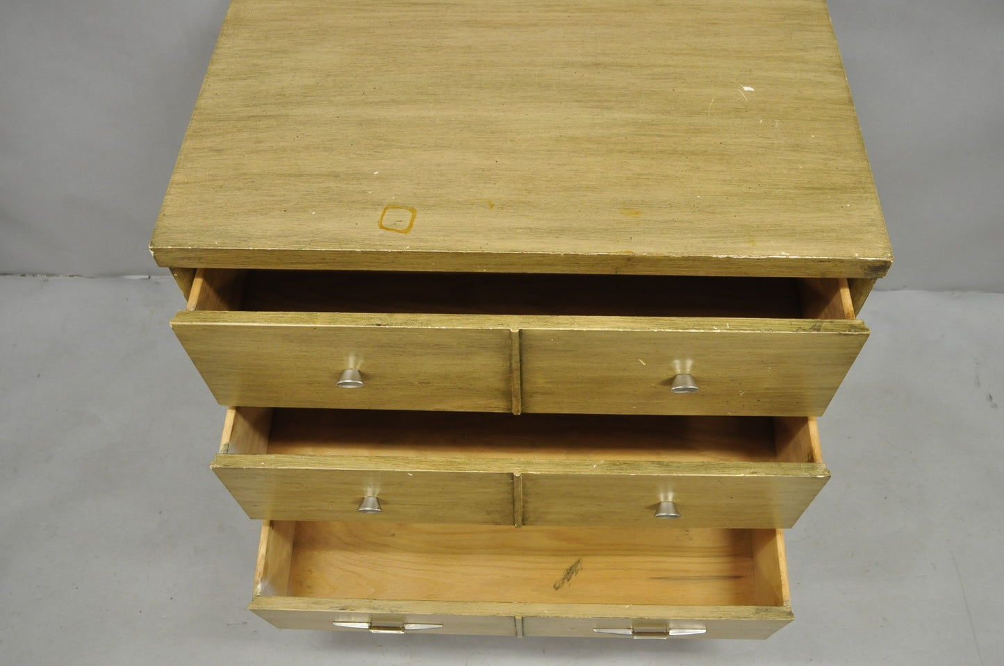 Vintage Mid Century Modern Blonde Wood 3 Drawer Dresser Commode Chest Nightstand