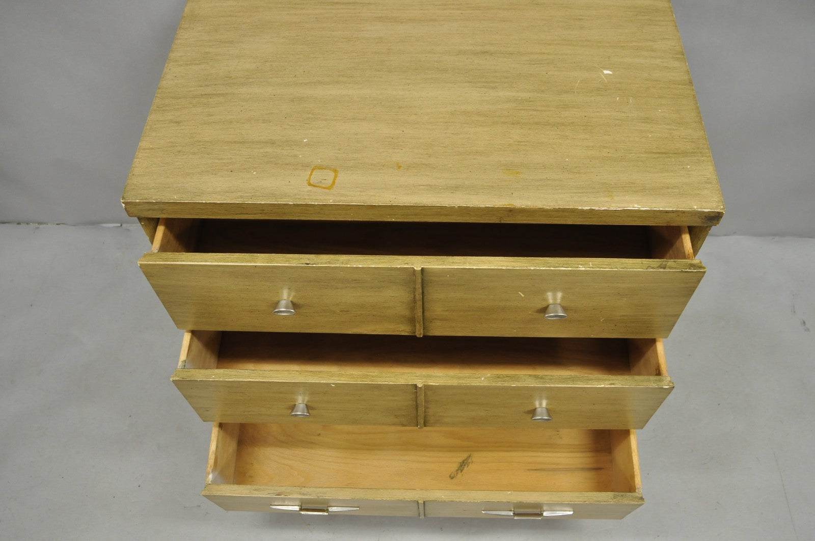 Vintage Mid Century Modern Blonde Wood 3 Drawer Dresser Commode Chest Nightstand