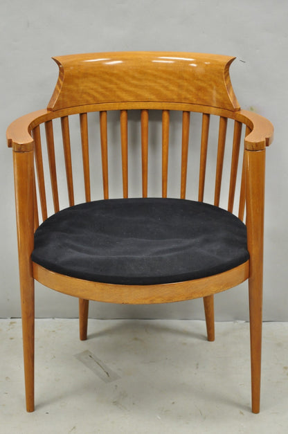 Vintage Postmodern Maple Wood Spindle Barrel Back Tapered Leg Lounge Arm Chair