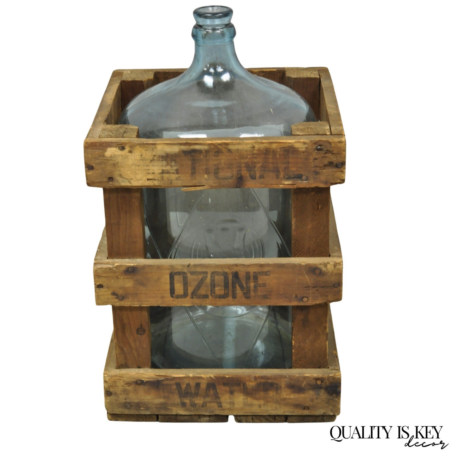 Vintage Great Bear Blue 5 Gallon Glass Carboy Jug in Wooden Crate