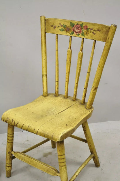 Frederick Loeser & Co Yellow Primitive Hitchcock Style Side Chairs - Pair (B)