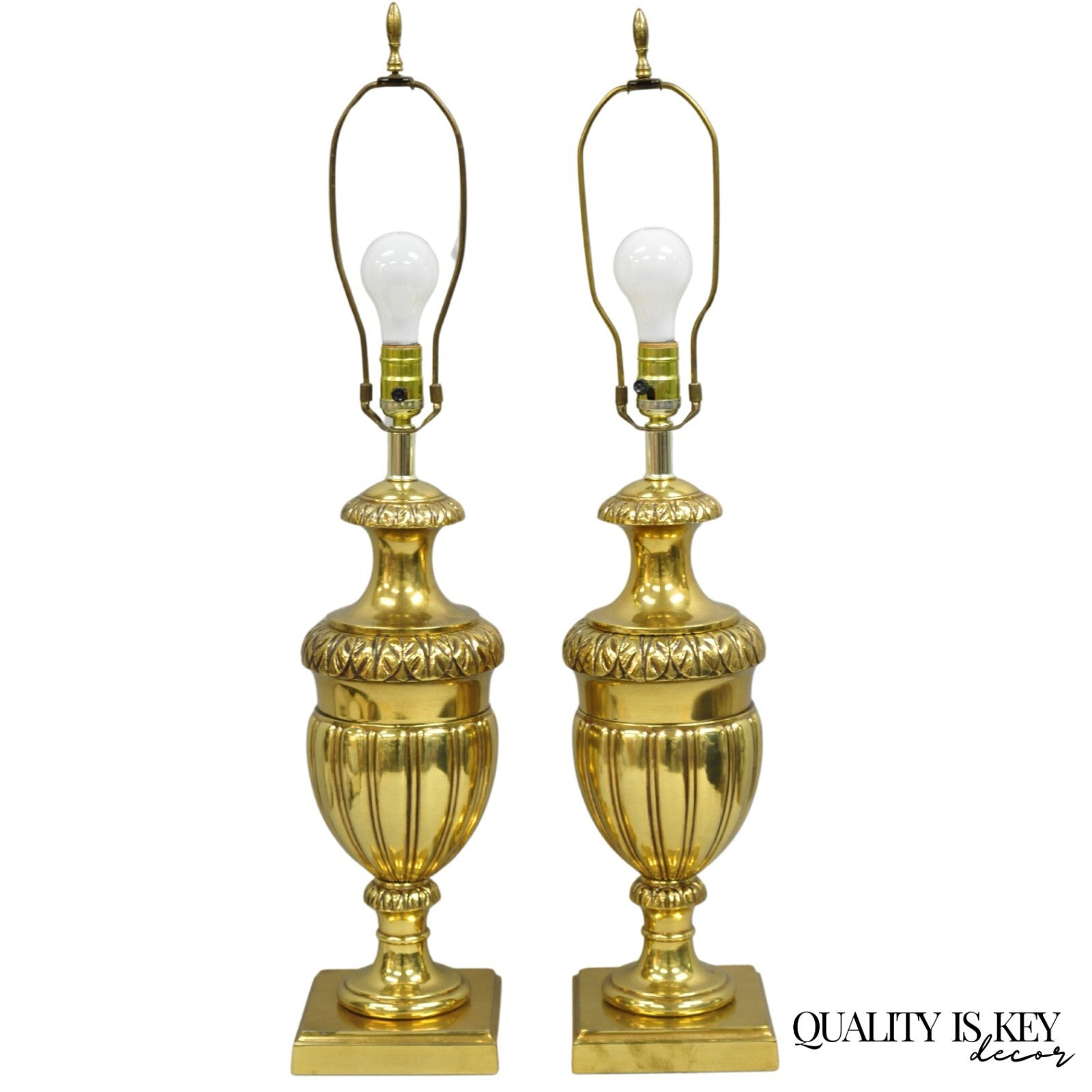 Vintage French Empire Style Gold Brass Metal Urn Form Table Lamps - a Pair