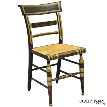 Antique Colonial Red Hand Painted Harvest Hitchcock Rush Seat Side Chair