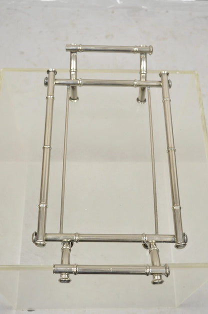 Vtg Italian Hollywood Regency Faux Bamboo Silver Plated Serving Platter Stand