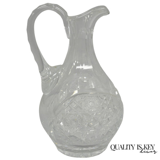 Antique Victorian Leaded Crystal Glass Diamond Etched Small Water Pitcher Jug