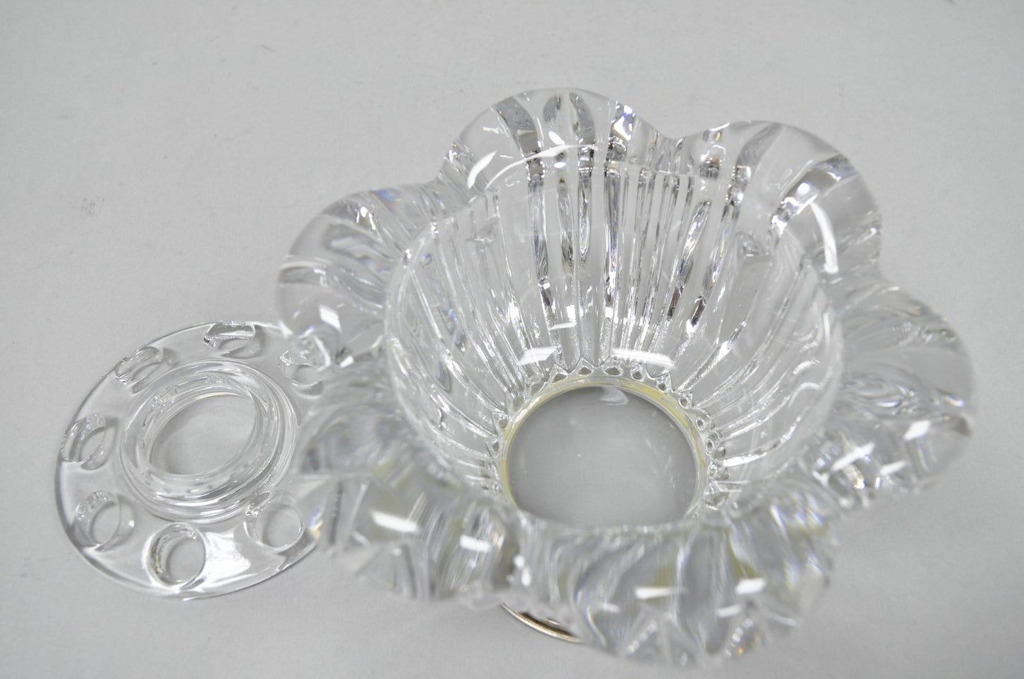 Vintage French Mid Century Modern Crystal Glass Flower Frog Flower Holder Vase