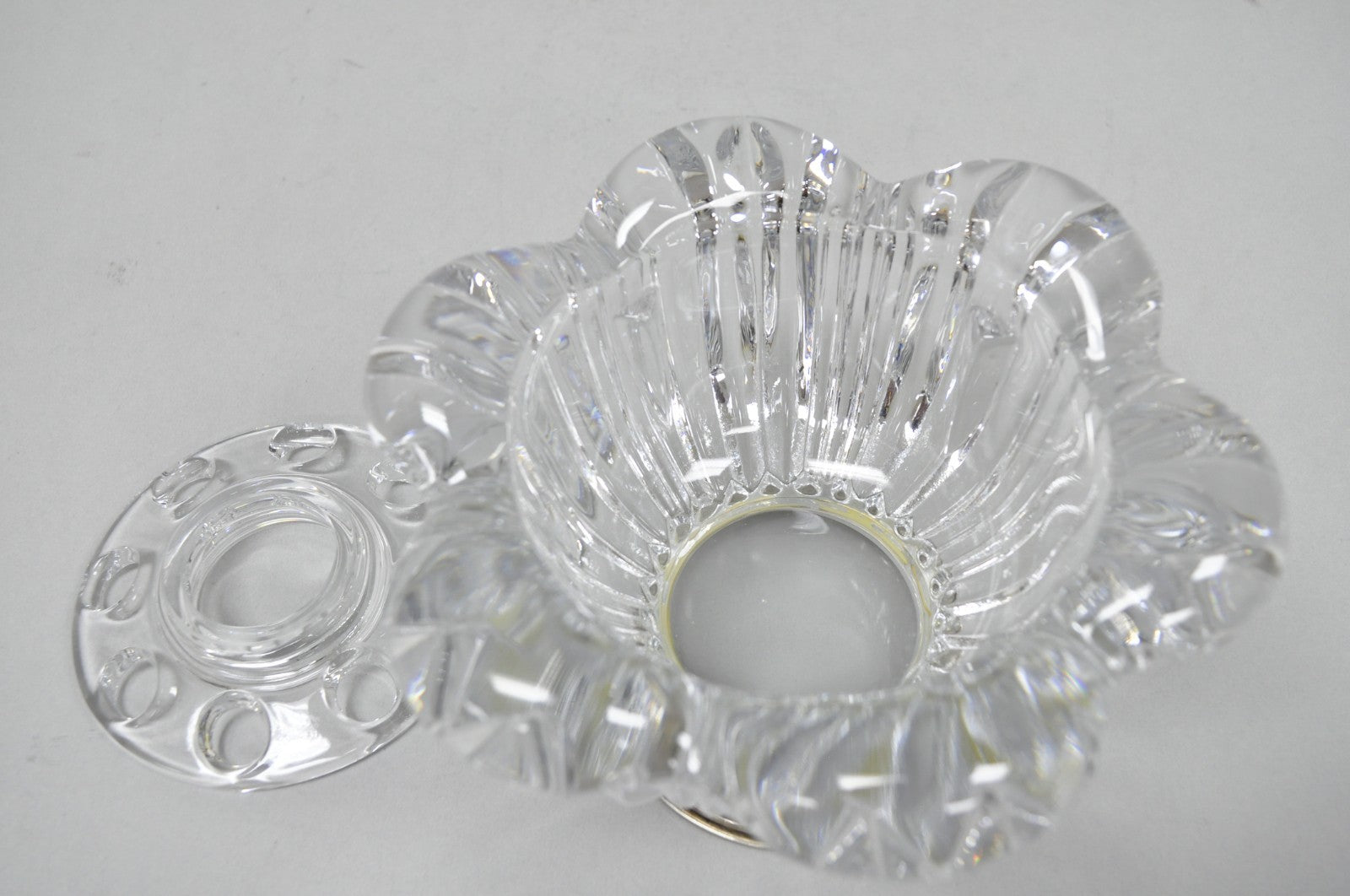 Vintage French Mid Century Modern Crystal Glass Flower Frog Flower Holder Vase