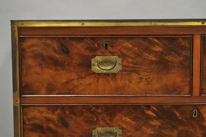Antique English 4 Drawer Brass Banded Burr Walnut Campaign Chest Dresser