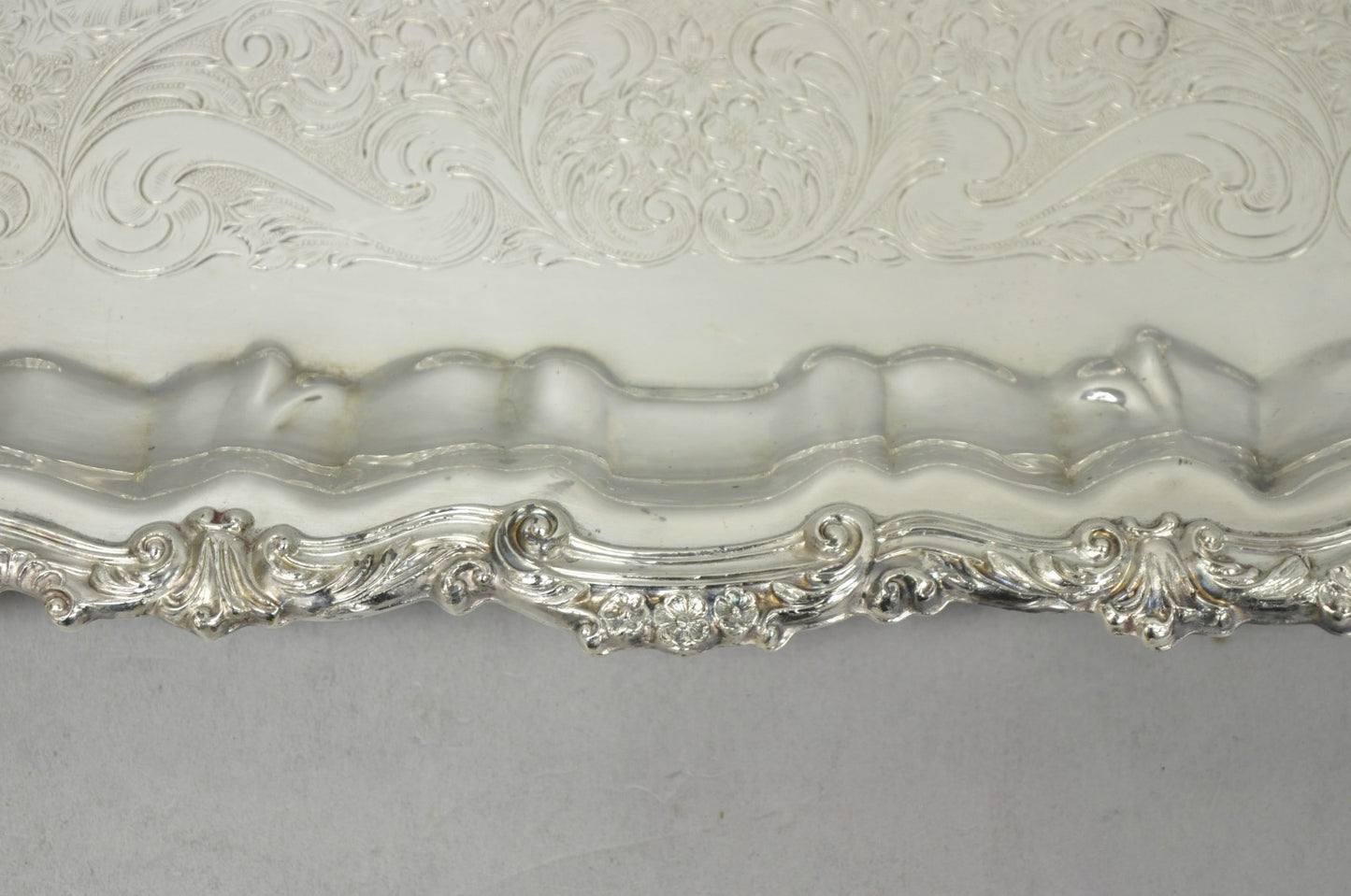 Vintage Sheridan English Victorian Silver Plated Footed Serving Platter Bar Tray