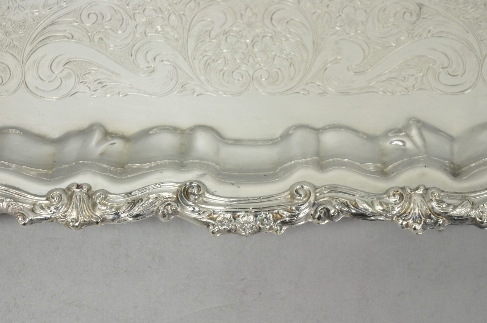 Vintage Sheridan English Victorian Silver Plated Footed Serving Platter Bar Tray