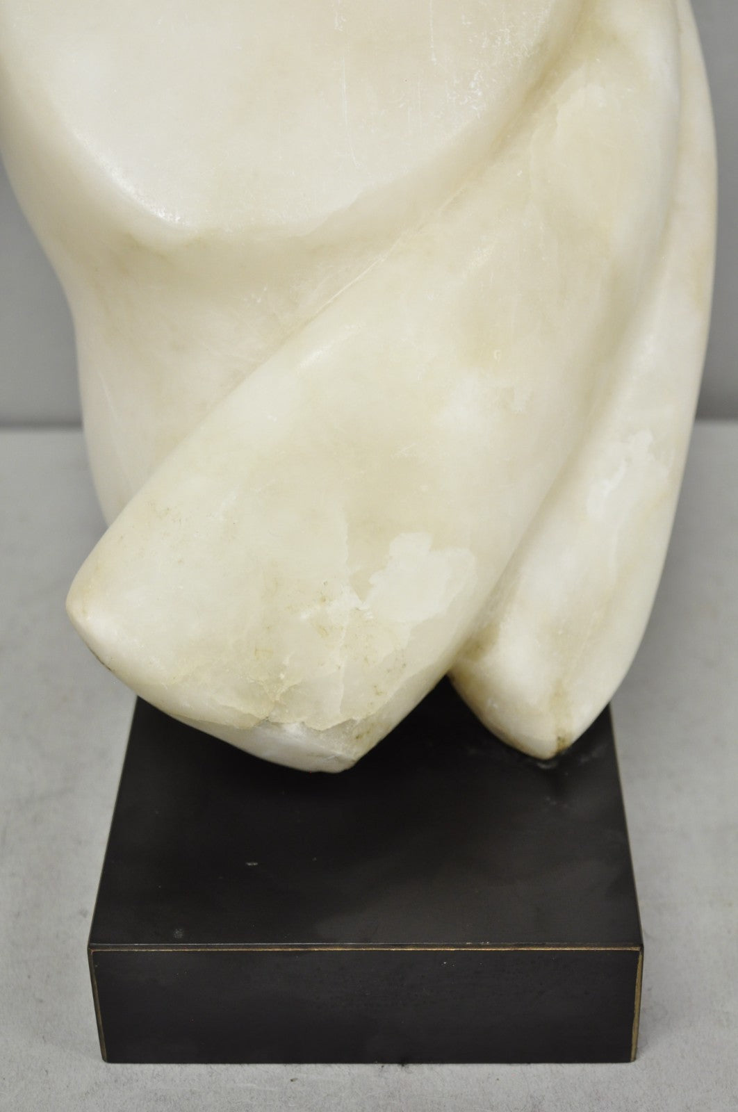Vintage Modernist Abstract Carved Alabaster Marble Female Bust Figure Sculpture