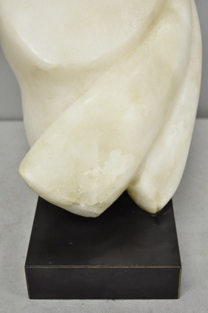 Vintage Modernist Abstract Carved Alabaster Marble Female Bust Figure Sculpture