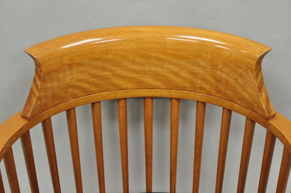 Vintage Postmodern Maple Wood Spindle Barrel Back Tapered Leg Lounge Arm Chair