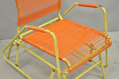 Vintage Mid Century Modern Orange Vinyl Spaghetti Strap Glider Lounge Chair