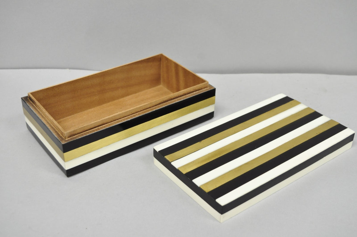 Modern Black White & Gold Bone & Brass Inlay Jewelry Trinket Box by Current Home