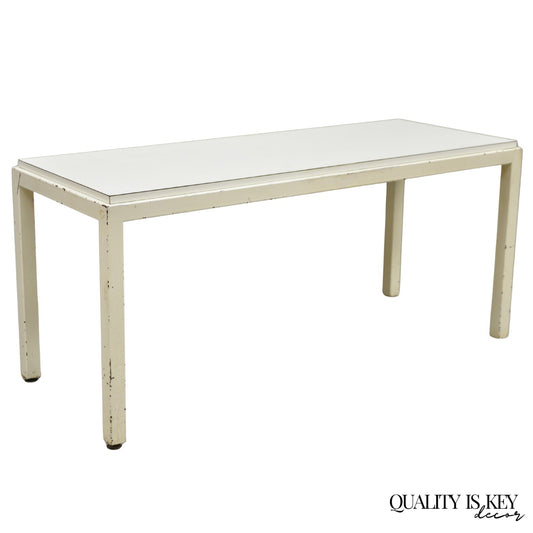 Vintage Mid Century Modern Steel Metal White Laminate Top Coffee Table Bench