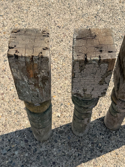 Antique French Farmhouse Turn Carved Wooden Baluster Spindle Table Legs Set of 4