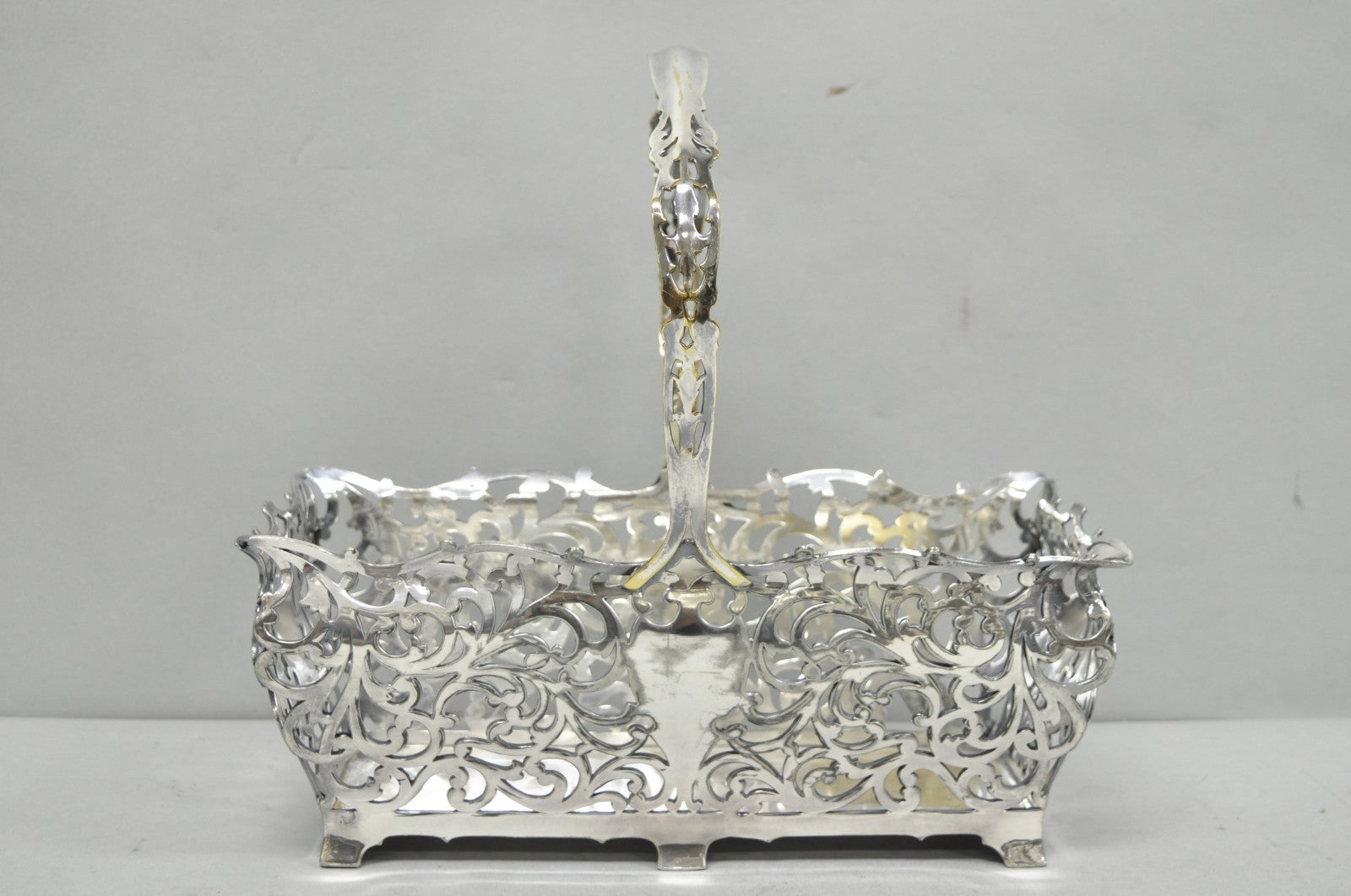 Antique Victorian Silver Plated Reticulated Scrollwork Bread Basket by Forbes