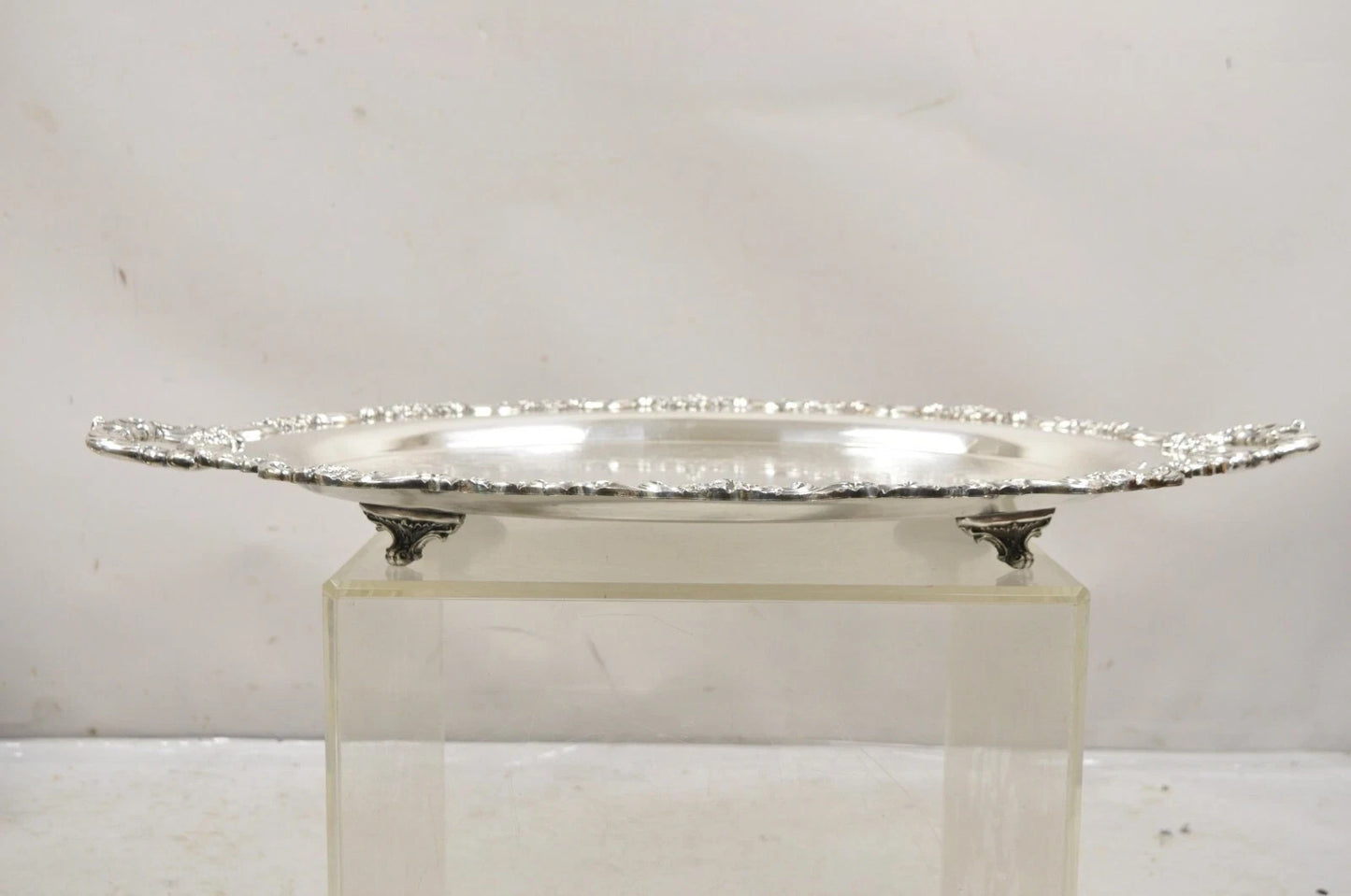 Vintage Poole 400 Lancaster Rose Silver Plated Serving Platter Bar Tray (B)