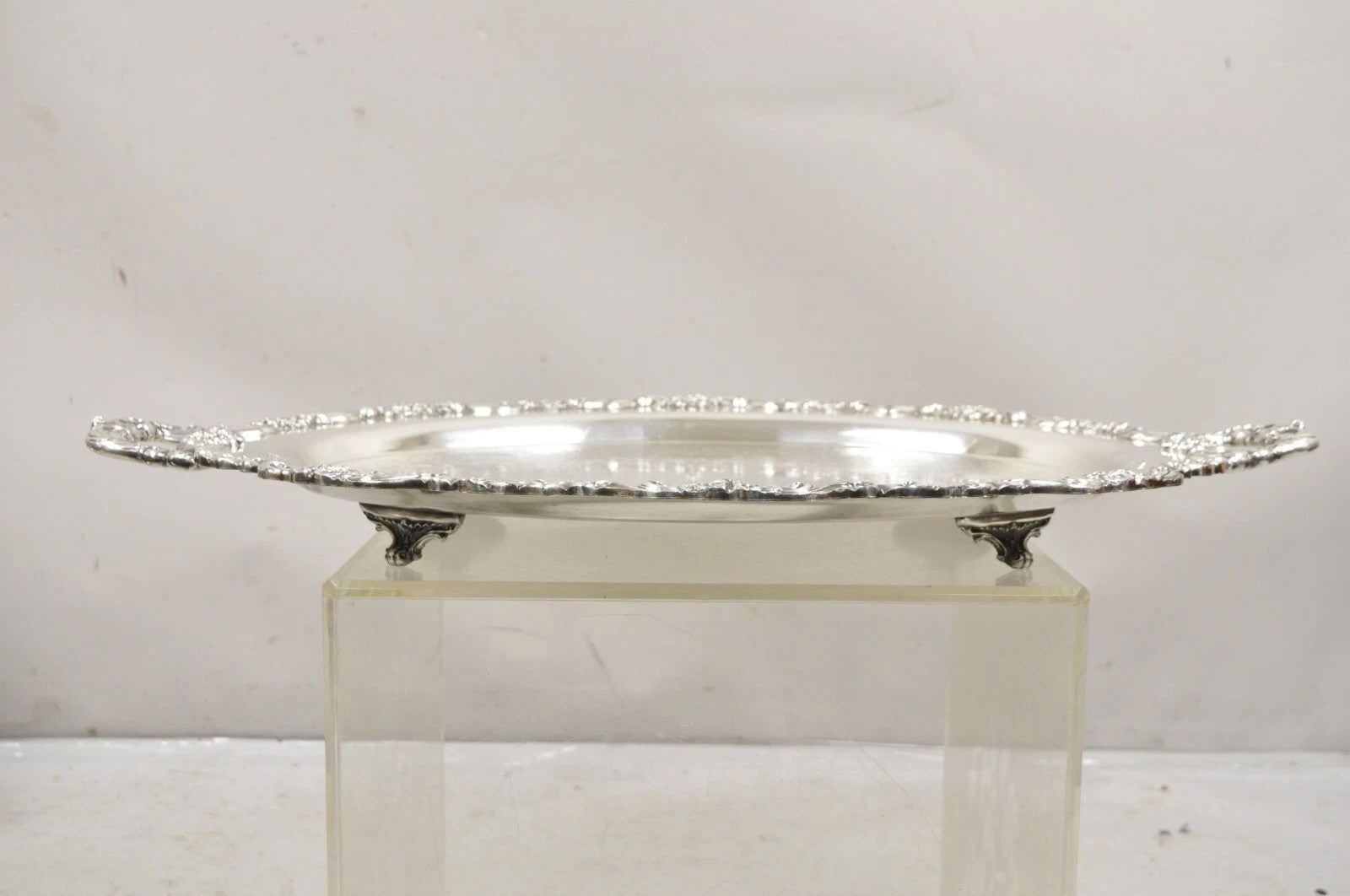 Vintage Poole 400 Lancaster Rose Silver Plated Serving Platter Bar Tray (B)