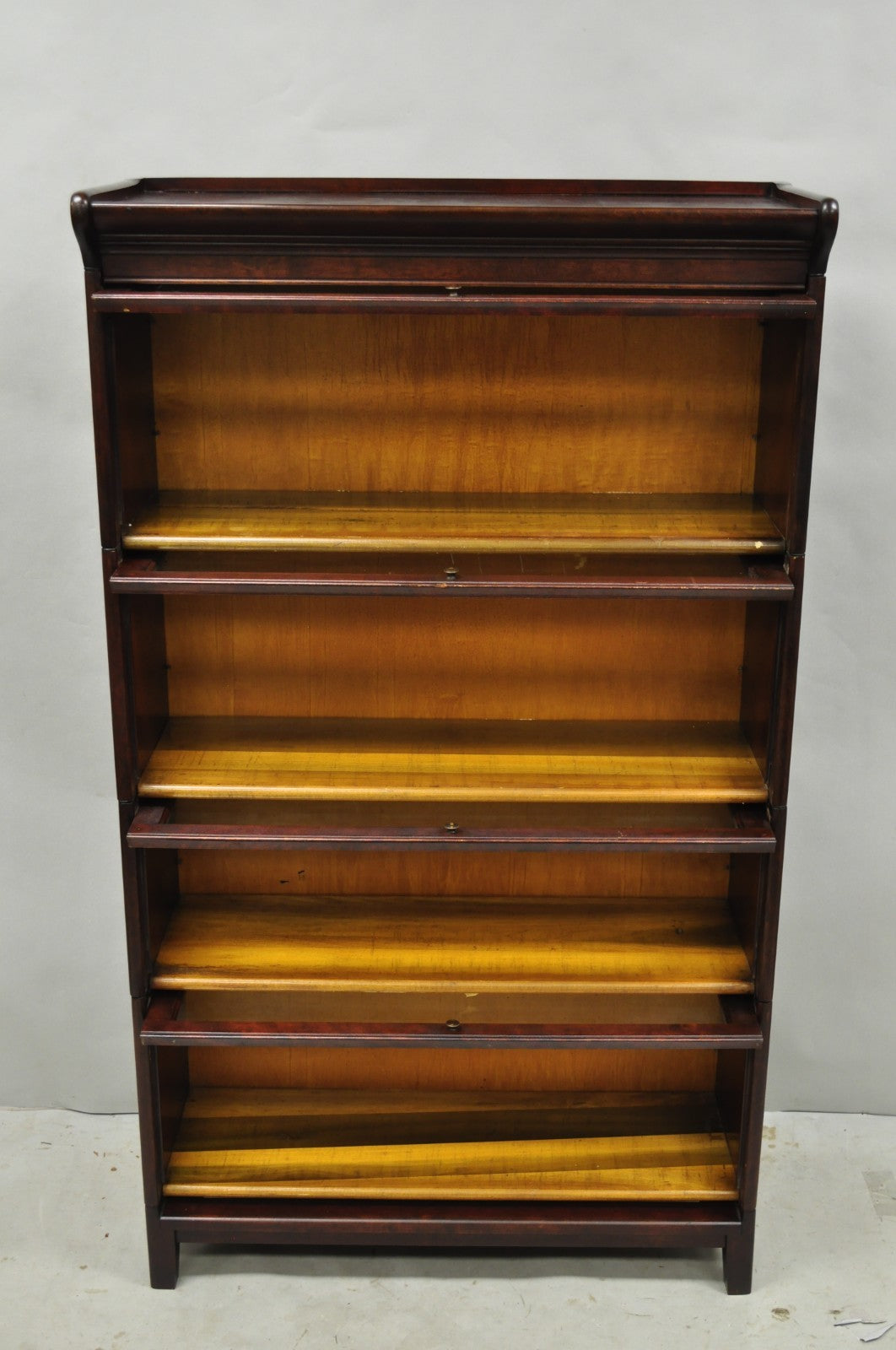 Antique Mahogany 4 Section Barrister Bookcase Glass Door Stacking Lawyer Cabinet