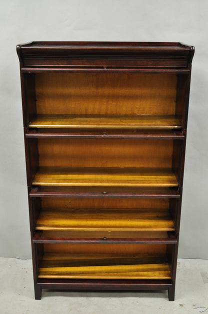 Antique Mahogany 4 Section Barrister Bookcase Glass Door Stacking Lawyer Cabinet