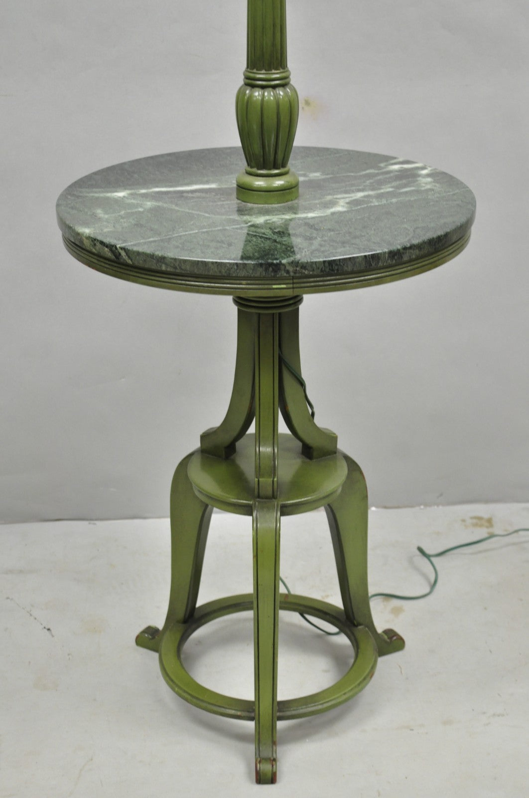 Hollywood Regency Tommi Parzinger Style Green Marble End Table Floor Lamp - Pair