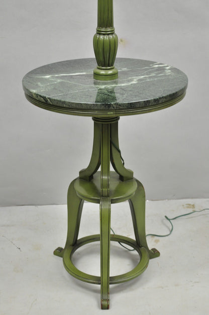 Hollywood Regency Tommi Parzinger Style Green Marble End Table Floor Lamp - Pair