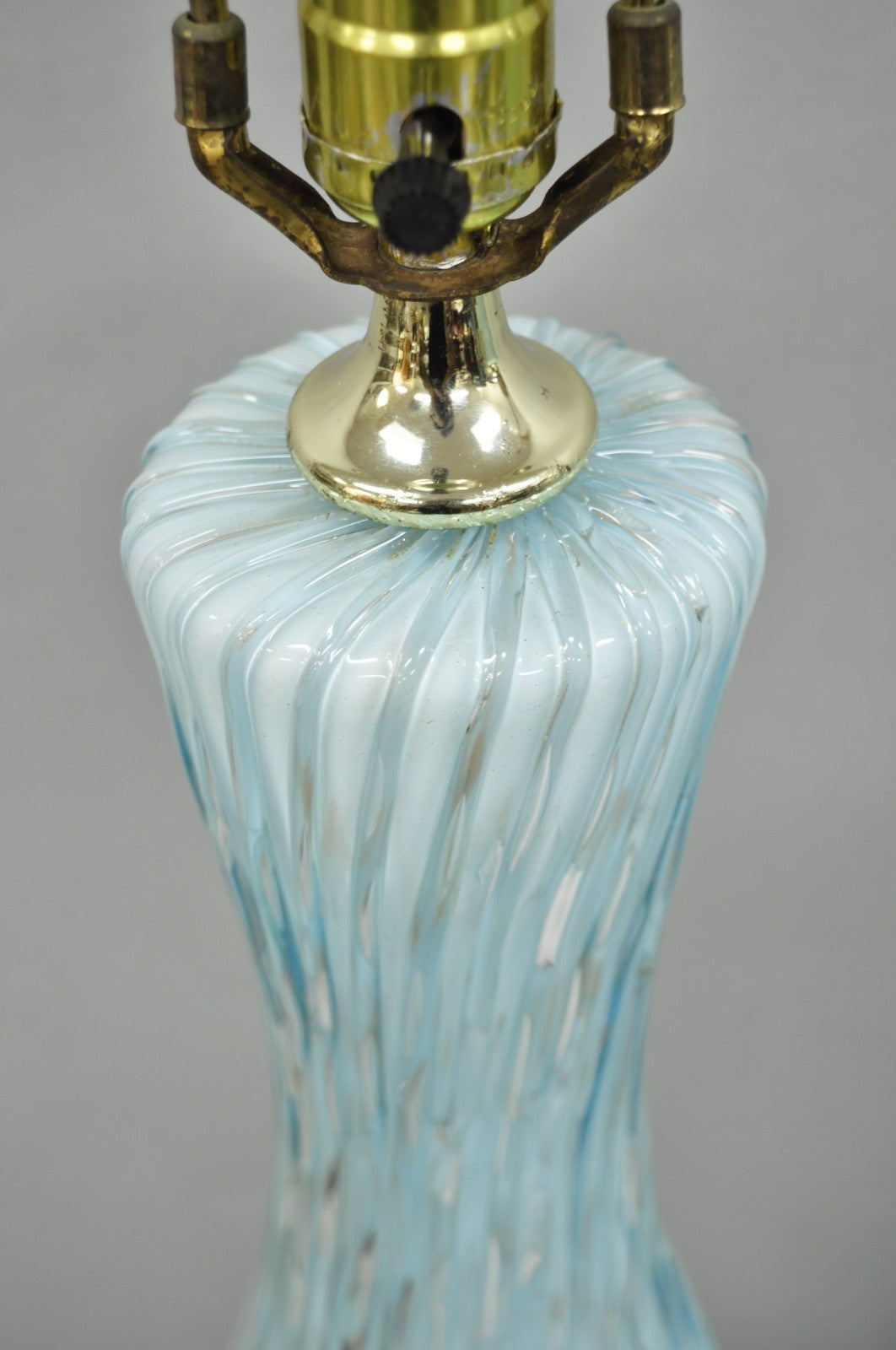 Vintage Mid Century Modern Blue Italian Murano Glass Gold Bubble Table Lamp Pair