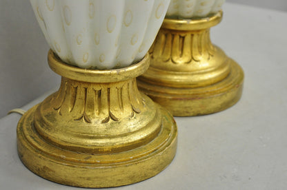 Vintage Mid Century Modern Italian Murano White Blown Glass Table Lamps - a Pair
