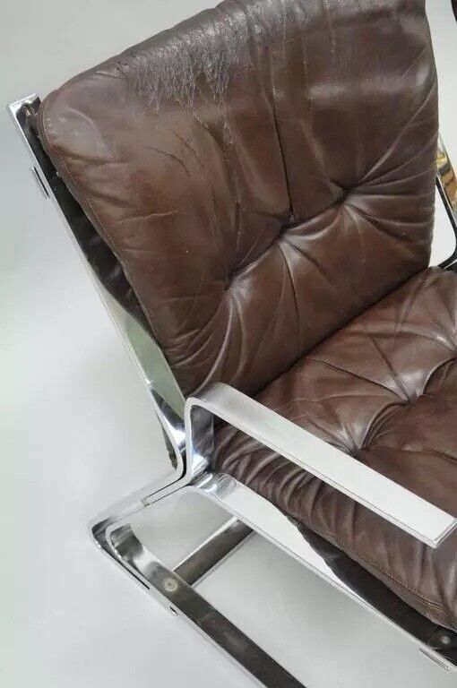 Elsa & Nordahl Solheim for Rykkin Pirate Brown Leather & Chrome Lounge Chair