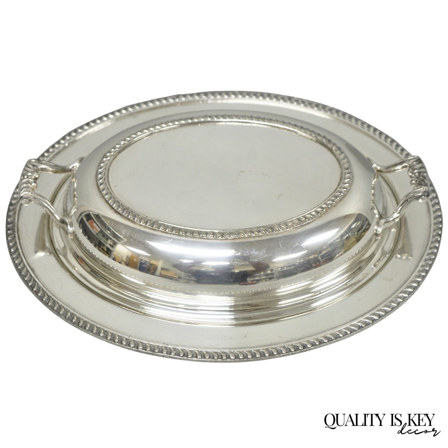Vintage Modern Silver Mfg Co Silver Plated Twin Handle Vegetable Serving Dish