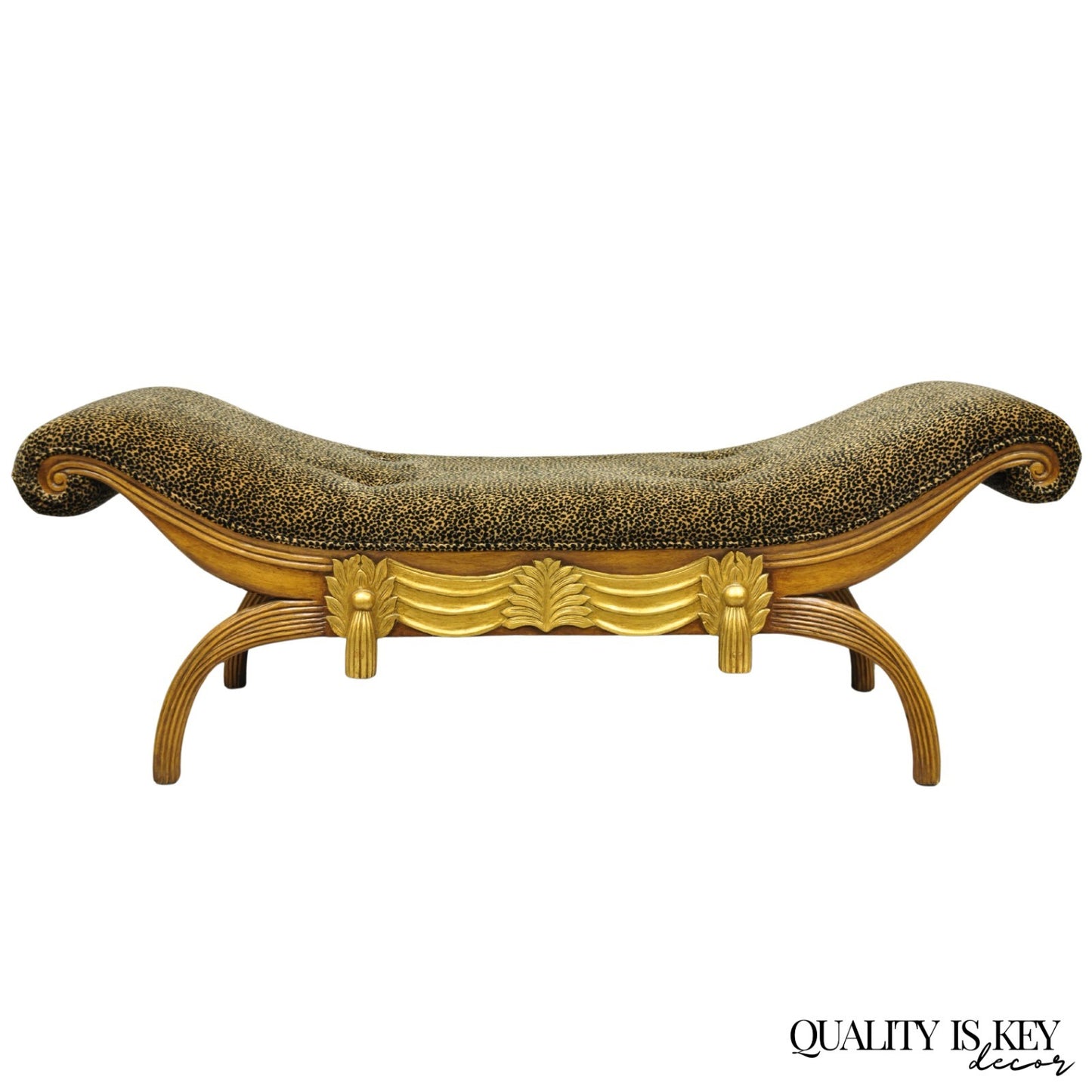 Vintage Italian Hollywood Regency Style Leopard Print Upholstered Window Bench