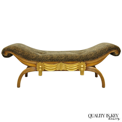 Vintage Italian Hollywood Regency Style Leopard Print Upholstered Window Bench