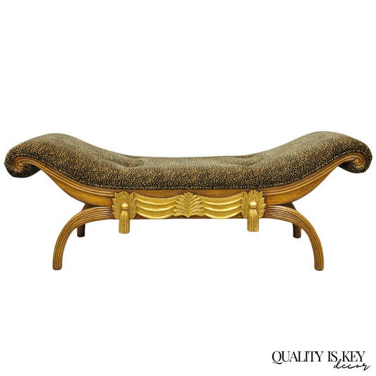 Vintage Italian Hollywood Regency Style Leopard Print Upholstered Window Bench