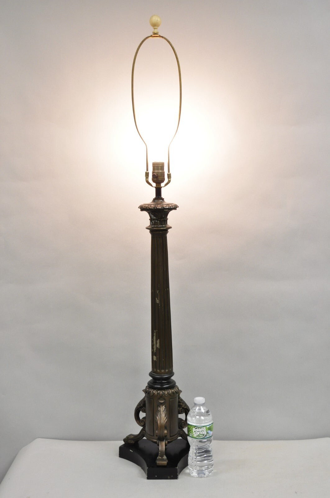 Vintage French Empire Tall Metal Bronze Finish Column Form Table Lamp