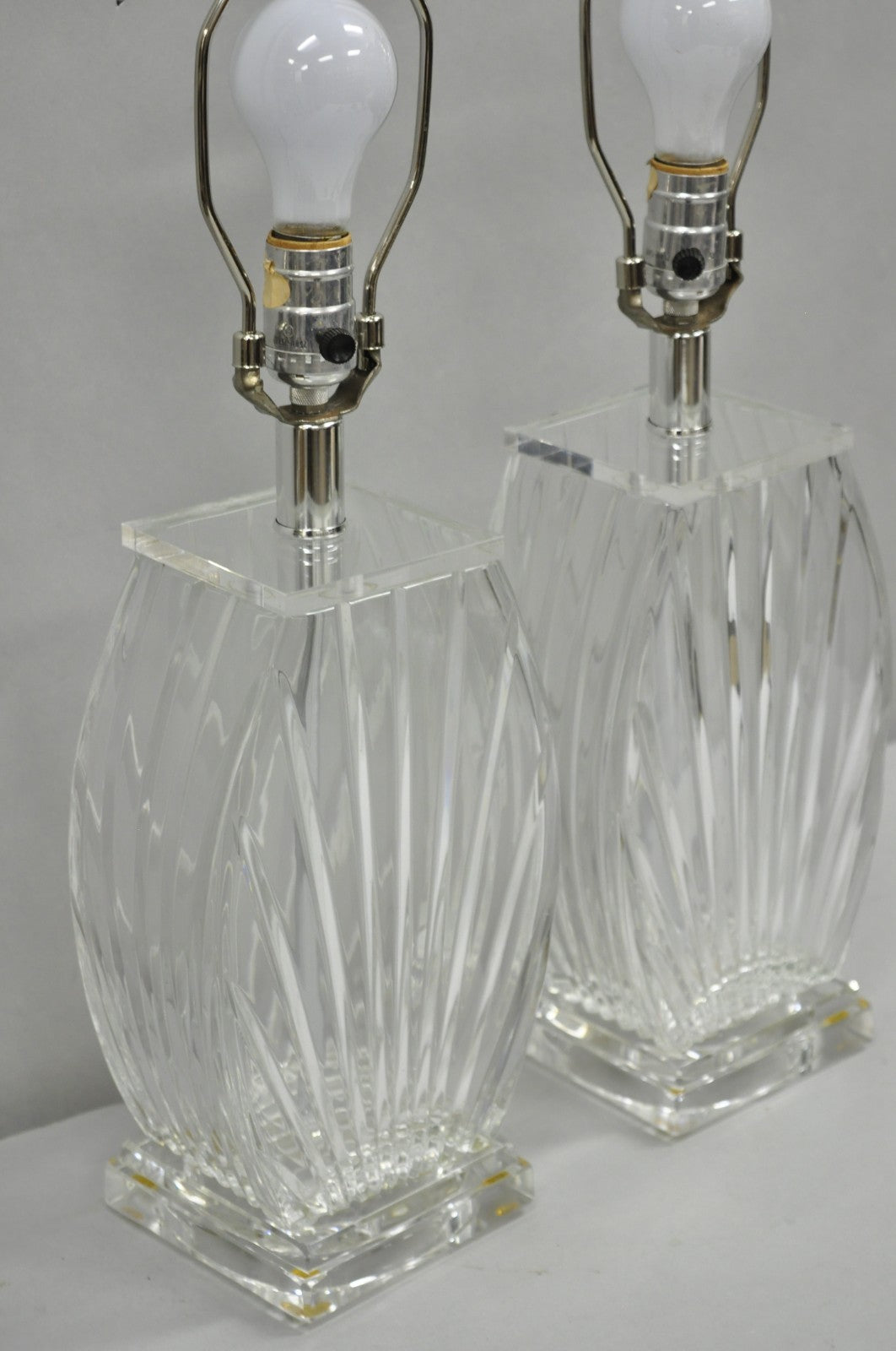 Vintage Mid Century Modern Crysal Glass & Acrylic "Fan" Table Lamps - a Pair