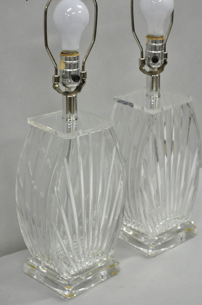 Vintage Mid Century Modern Crysal Glass & Acrylic "Fan" Table Lamps - a Pair