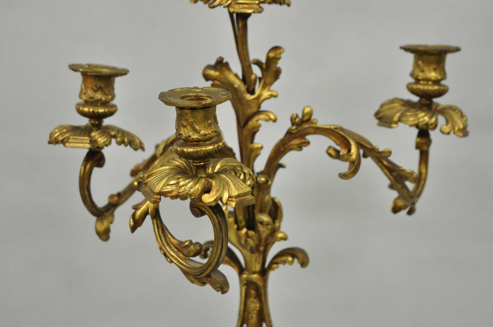 Antique French Rococo Baroque Gold Bronze Leafy Scroll Candelabra Table Lamp