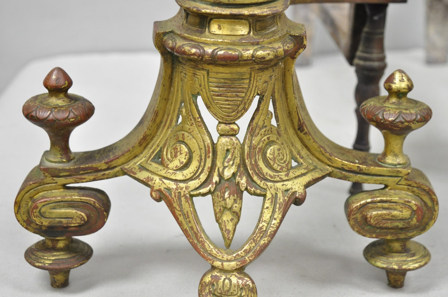 Antique French Baroque Louis XV Style Bronze Brass Andirons with Patina - a Pair