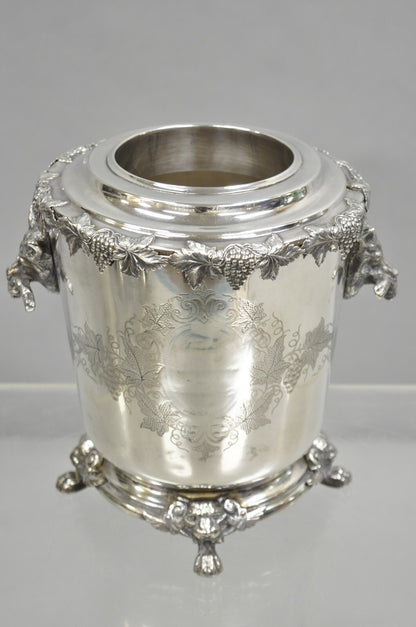 Antique English Victorian Wolf Handle Silver Plated Champagne Chiller Ice Bucket