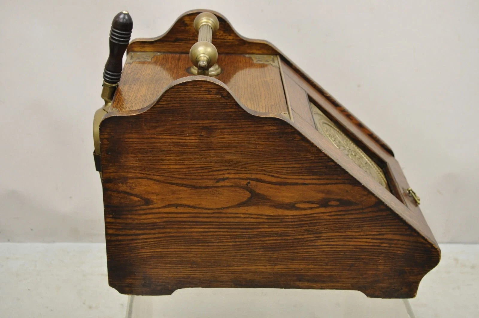 Antique Victorian Oak and Brass Fireplace Coal Scuttle Box Bucket w/ Scoop