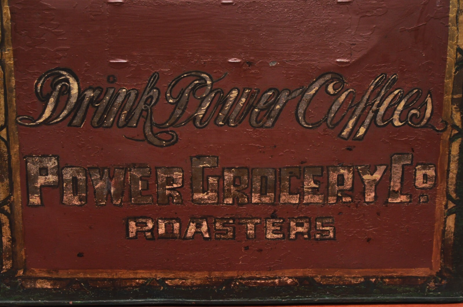 Antique Power Coffee Tin Rolltop Red Tea Hopper General Store Spice Bin Display